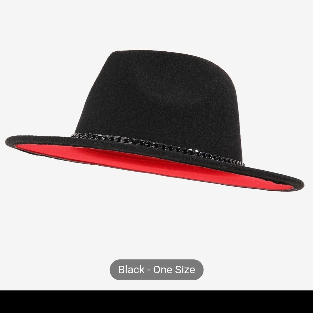 Men's Black Fedora with Red Accent